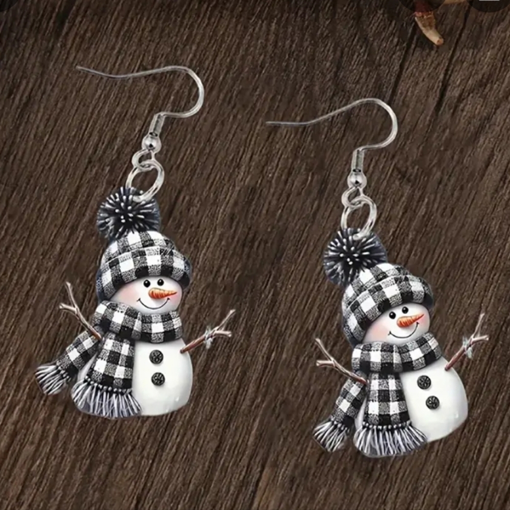 Snowman Acrylic Earrings with Scarf